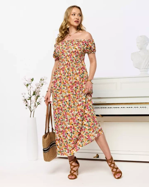 Rochie midi albă pentru femei cu model floral- Îmbrăcăminte