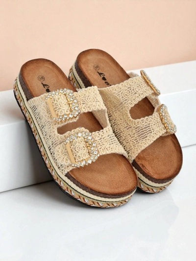 Royalfashion Saboti de damă cu catarame cu strasuri GlamCork