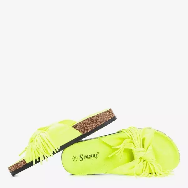 OUTLET Papuci cu franjuri Amassa pentru femei de culoare galben neon - Încălțăminte