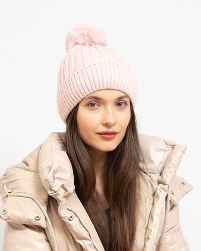 Căciulă lucioasă izolată pentru femei, gri, cu pompon - Accesorii