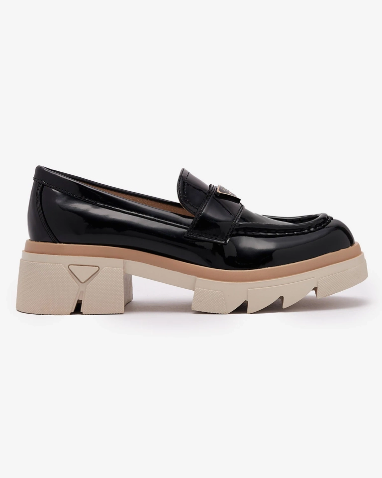 Mocasini negri lăcuiți de damă cu decor Sarix - Încălțăminte