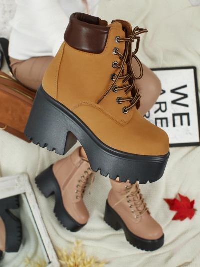 Botine de damă eco-piele întoarsă cu toc și platformă Tavlissa