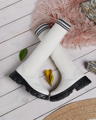 Cizme înalte de damă cu șiret în culoare ecru Alerpi- Footwear