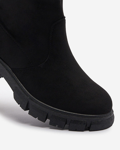 OUTLET Cizme negre de damă până la genunchi, pe post de toc Wersetfa- Footwear