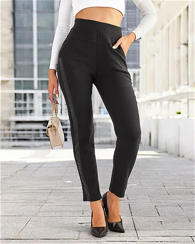 Royalfashion Pantaloni treggings de damă din bumbac cu zirconii PLUS SIZE