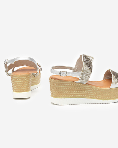 OUTLET Sandale de damă cu zirconi pe toc pană din Acroq argintiu - Încălțăminte