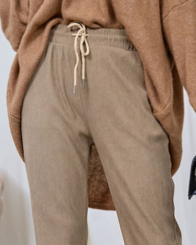 Royalfashion Pantaloni de damă din țesătură de catifea de culoare kaki