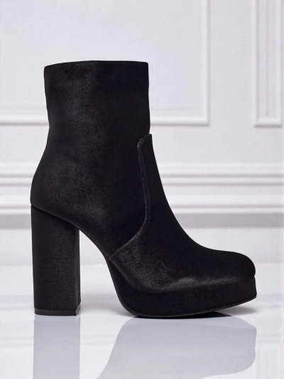 Botine de damă cu toc gros, tip velur Miss