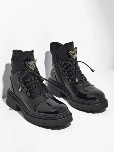 Botine de damă Elisse din piele ecologică cu șireturi