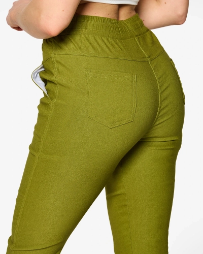 Pantaloni drepți de damă din stofă verde PLUS SIZE- Îmbrăcăminte