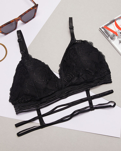 Sutien de dama negru cu dantela si dungi - Lenjerie intima