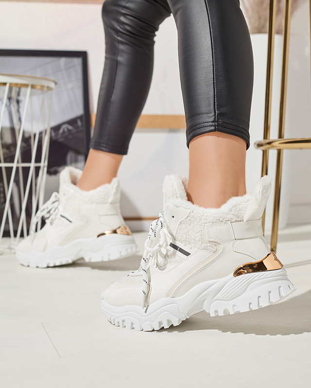 Pantofi sport de damă albi cu blană Sagglo- Footwear