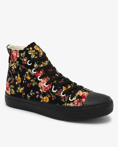 Royalfashion Adidași înalți de damă negri cu imprimeu floral Fahenna