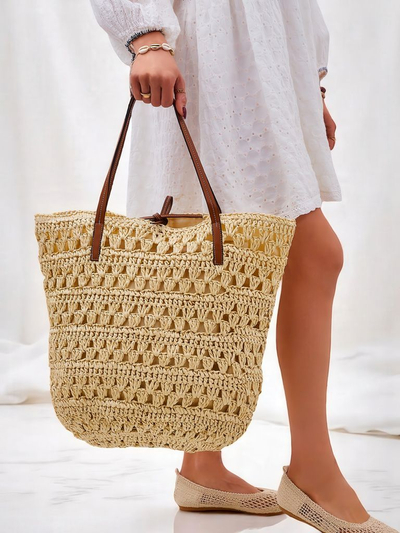 Royalfashion Geantă de damă mare din paie natural clasic