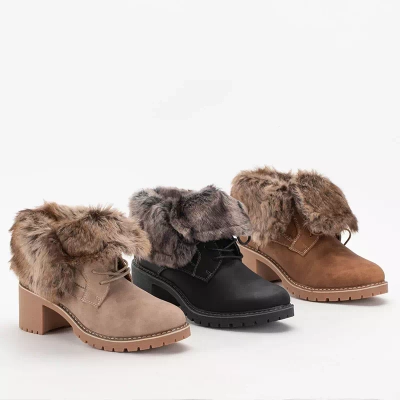 OUTLET Cizme negre de damă cu șireturi pe stâlp jos Kalera - Încălțăminte