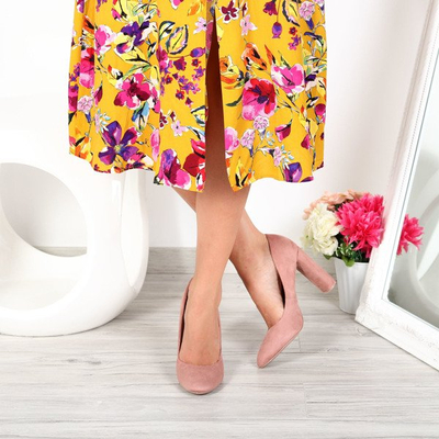 Różowe, klasyczne czółenka na słupku Anntonia- Obuwie