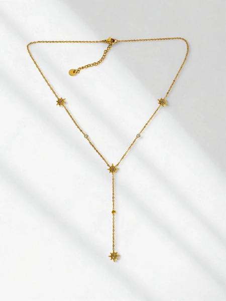 Colier Lariat Stella Aurelia placat cu aur cu motiv de stele