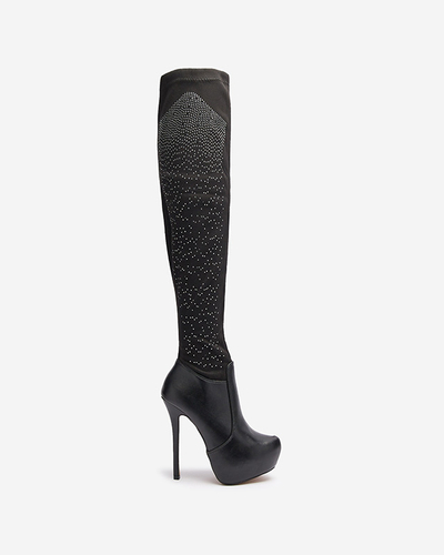 Cizme stiletto până la genunchi pentru femei, negre Agiocio- Footwear