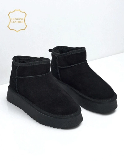 Botine scurte tip snowboots pentru femei, din piele naturală, Elunara