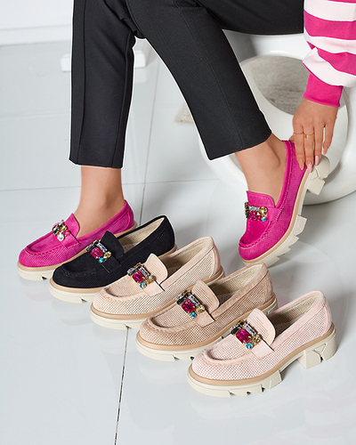 Mocasini de damă maro deschis cu ornament Bokkso- Footwear