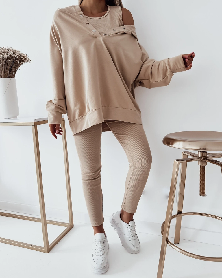 Royalfashion Set casual de damă din 3 piese Cream