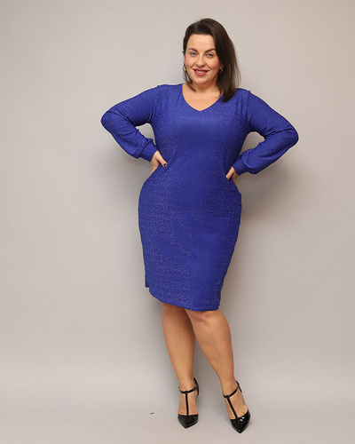 Royalfashion Rochie pentru femei strălucitoare înainte de genunchi în albastru marin PLUS SIZE