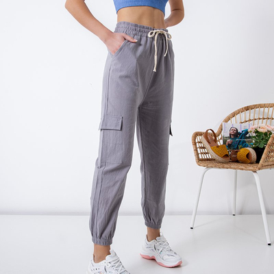 Pantaloni gri de dama gri PLUS SIZE - Îmbrăcăminte