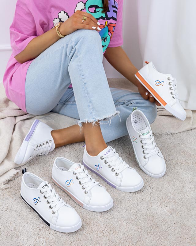 Tenisi de damă albi și violet Tictoa - Încălțăminte