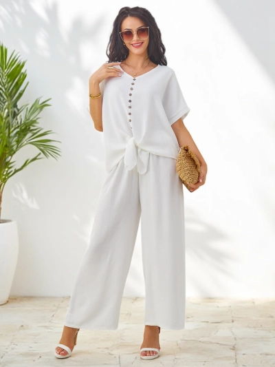 Royalfashion Set casual femei cu bluză cu mâneci scurte și pantaloni largi