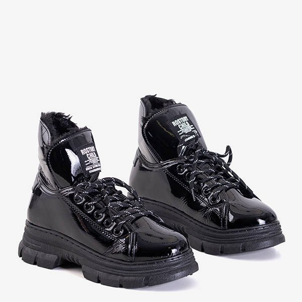 Cizme de damă lacuite negre de la Rostorie - Încălțăminte