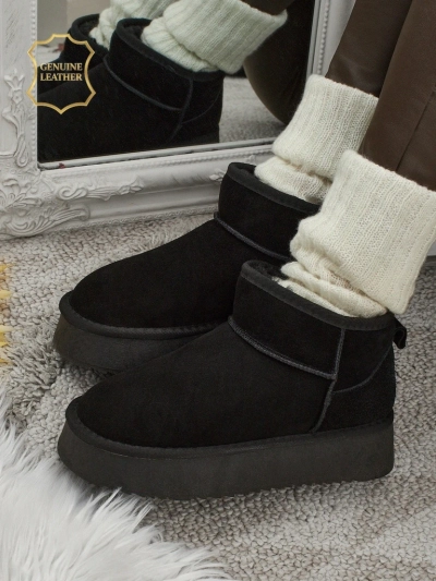 Botine scurte tip snowboots pentru femei, din piele naturală, Elunara