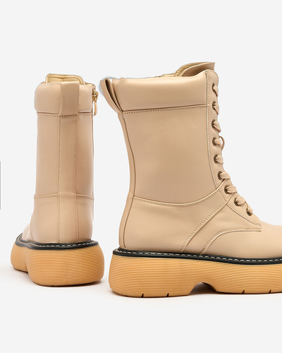 Royalfashion Cizme cu șiret pentru femei bej cu talpă solidă Diret