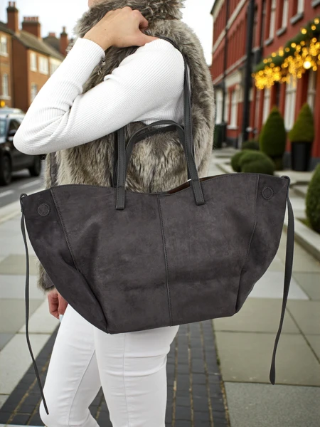 Geantă de damă shopper eco din piele întoarsă cu o geantă mai mică din piele eco inclusă, set 2 în 1 Elinea