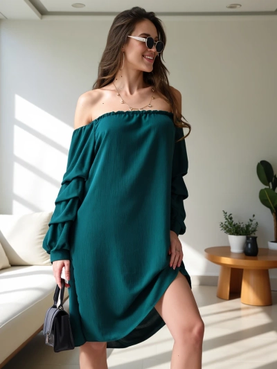 Rochie fluidă pentru femei în stil spaniol cu volane