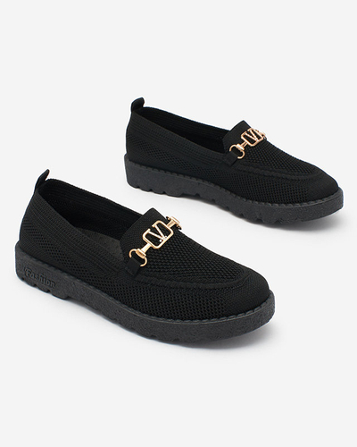 Royalfashion Mocasini negri din stofă pentru femei cu ornament auriu Ertica