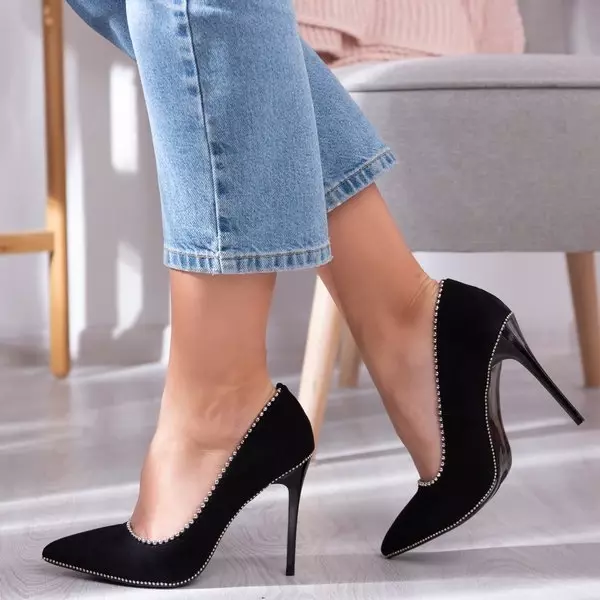 OUTLET Pompi negri pe toc stiletto Rosalicia - Pantofi