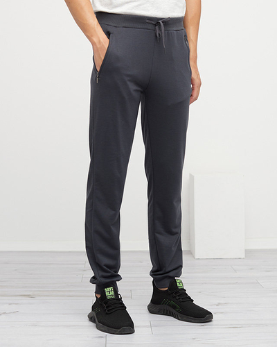 Pantaloni de trening pentru bărbați gri închis cu buzunare cu fermoar - Îmbrăcăminte