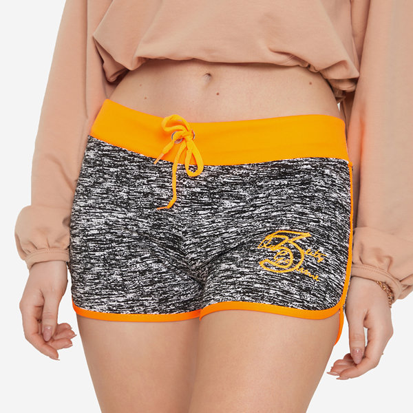 Pantaloni scurți sport de damă neon portocaliu și negru - Îmbrăcăminte