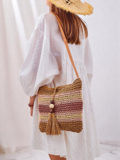Royalfashion Geantă de damă mică din paie Stripe Charm Mini