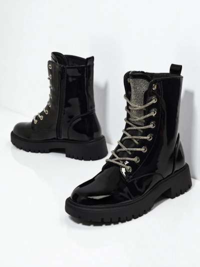 Botine de damă lăcuite cu șireturi Fjorra