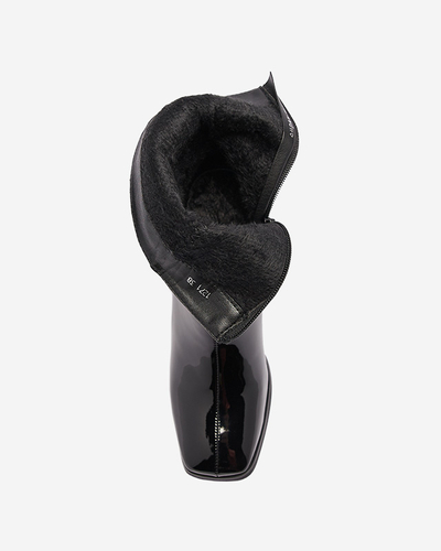Cizme înalte stiletto de damă lăcuite negre Rassla- Footwear