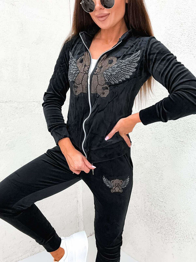 Royalfashion Set pulover negru de damă cu zirconii