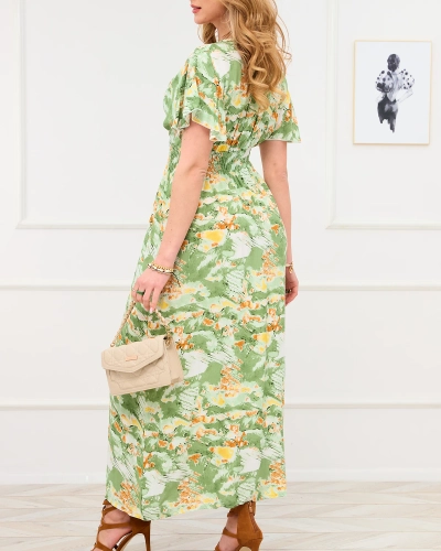 Rochie lungă verde pentru femei, cu model la modă - Îmbrăcăminte