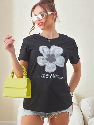 Royalfashion Tricou din bumbac pentru femei cu floare