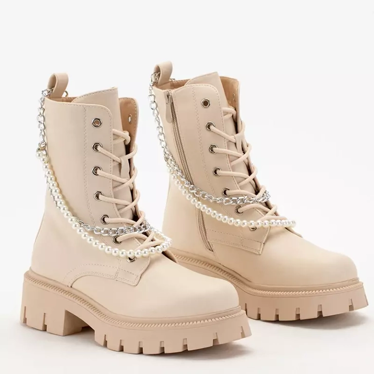 OUTLET Genti dama crem cu lant si perle Agsiva - Incaltaminte