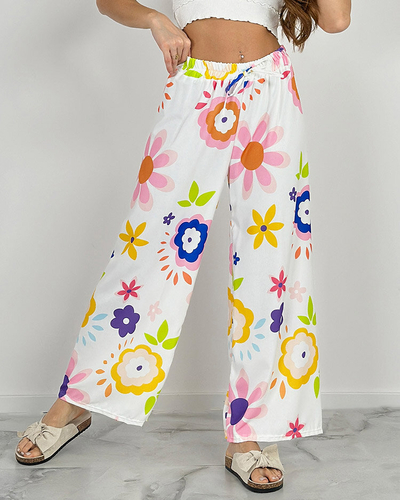 Royalfashion Pantaloni largi din țesătură cu motive florale pentru femei