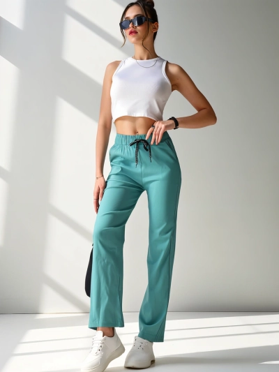 Pantaloni largi pentru femei Royalfashion din material din bumbac