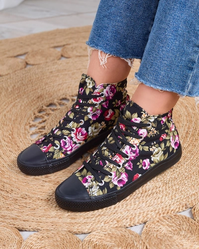 Royalfashion Adidași înalți pentru femei Black Floral Soxic