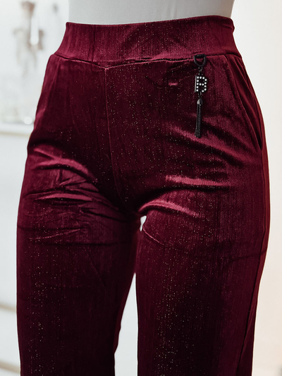 Royalfashion Pantaloni din țesătură de catifea maro închis pentru femei