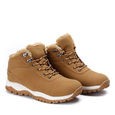 Ocieplane, damskie traperki w kolorze camelowym Reta- Obuwie